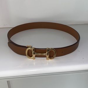 Salvatore Ferragamo Mens Double Buckle Leather Belt